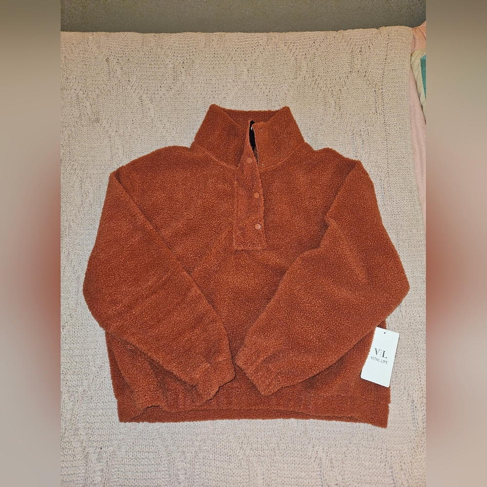 Vital Life Womens 1/4 Zip Rust/ Brown  Fleece/ Sherpa  Pullover Teddybear NWT 3X